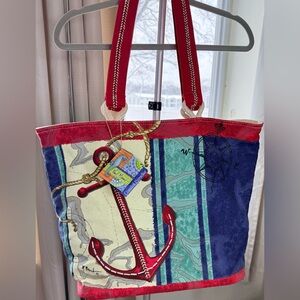NWT Paul Brent preppy Nautical Anchor canvas large zipper beach bag tote 12x18x5